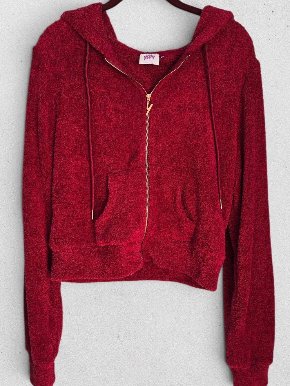 Fabletics Red Zip-Up Cozy Hooded Sweatshirt